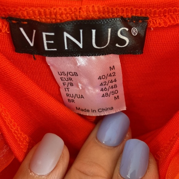 Bright Orange Venus Off the Shoulder Ruffled Top Short Crop Summer M Tight - Picture 3 of 5